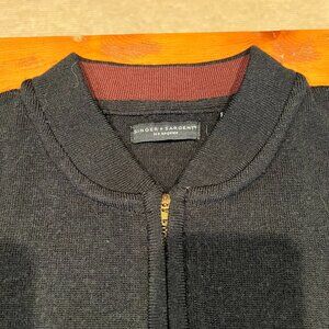 Singer + Sargent Quarter Zip Wool Sweater Black Bomber - Large